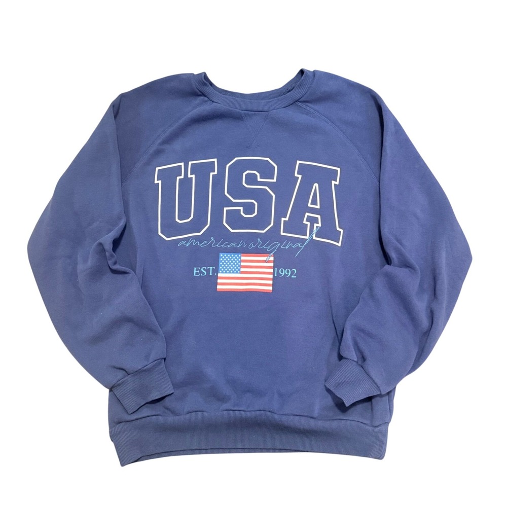 Sweatshirt Womens Small Blue Zoe + Liv USA American Original Est 1992 Graphic